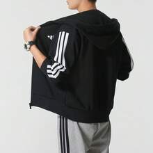Adidas Men's Tracksuit: M 3S FL FZ HD Knitted Hooded Fleece Sweatshirt + M 3S FL TC PT Knitted Fleece-Lined Jogging Pants (For Jogging, Commuting, And Running). JD1870 + JD1861 - Black/white - View 3