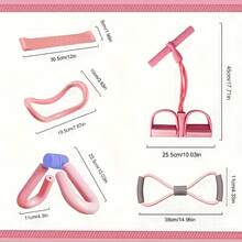 5件套女士普拉提瑜伽健身器材套装，包括带手柄的阻力带、大腿训练器、腿部健身带、阻力带，家用健身套装 - 粉色 - 查看 8