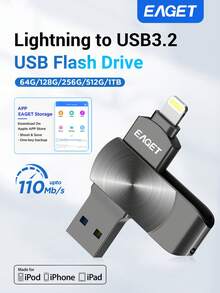 MFI Certified 1T/512GB/256GB/128GB/64GB/32GB Dual-Interface Flash Drive, USB 3.2 & Lightning Connector, Portable Memory Stick, Plug & Play Expansion Compatible With Iphone/IPad