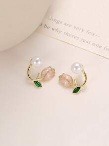 1 pereche de cercei decorativi lalele și perle, estetică elegantă la modă