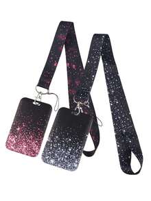 1 Set Starry Sky ID Card Holder With Keychain, Cute Doodle Design, Lanyard For Women, Men, Employees, Students - Multicolor - View 19