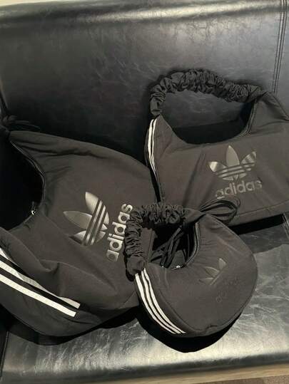  Bolso de hombro de lona con logotipo Trefoil de Adidas Originals, bolso de nube, bolso de mano, bolso cruzado, tamaño mediano, para mujer, color negro