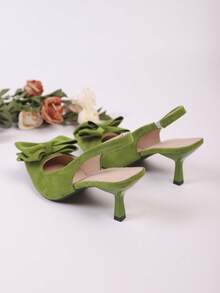 Women's Pointed Toe Elegant Bow Decor High Heel Shoes - Green - View 2