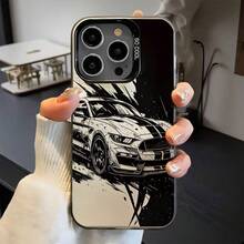 A Stylish Ink Wash Design Car-Themed Phone Case, Featuring A Silver IMD Two-In-One Design With Large Holes And Anti-Slip Grip Function.This Attractive Phone Case Provides 360-Degree Full Protection And Is Compatible With IPhone Models Such As 17, 16, 11, 12, And 13.Drop-Resistant,Gifts - 混合顏色 1 - 查看 2