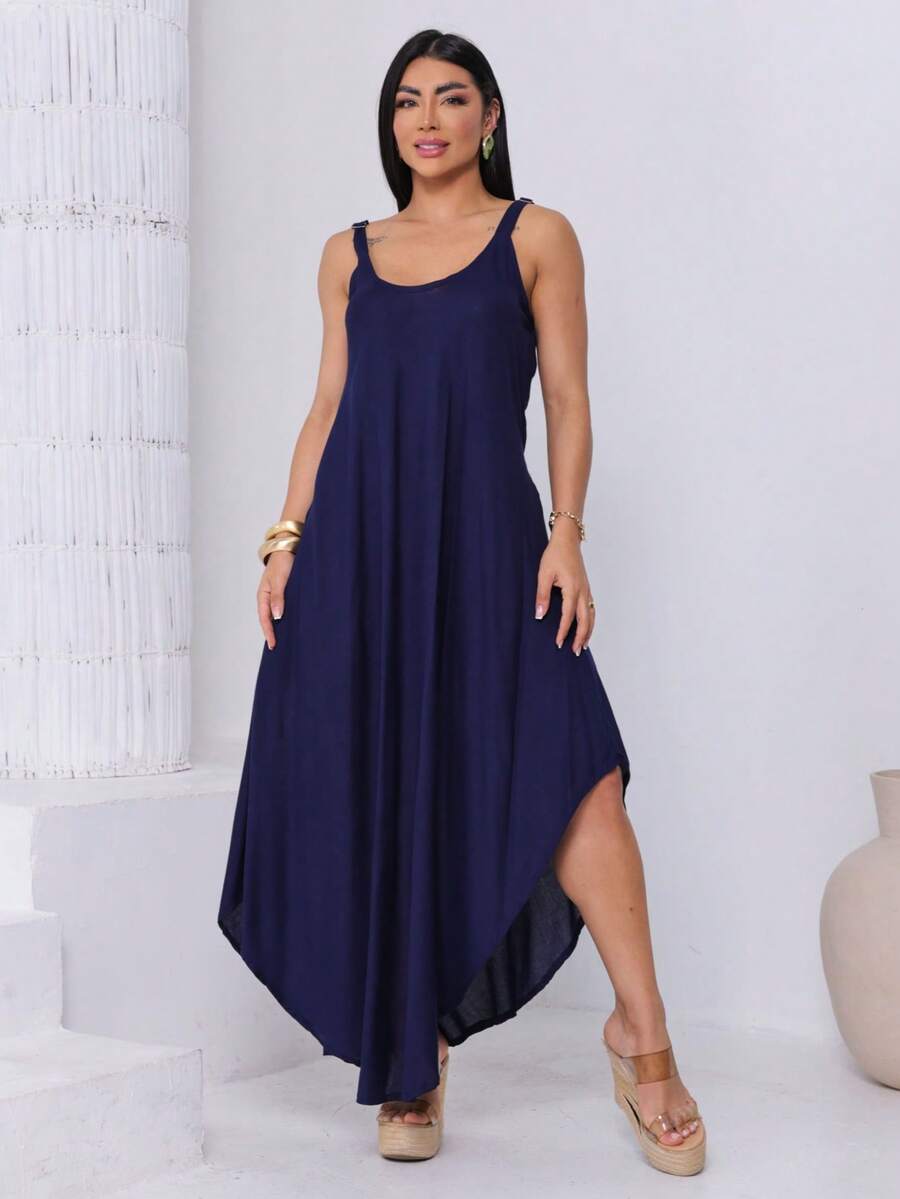Plain  Trapeze Dress - Màu xanh hải quân - Xem 1
