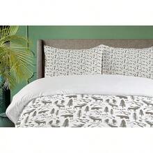 Winter Duvet Cover Set, Merry Theme Delicate Snowflakes, Vintage Holiday Pattern, 3 Piece Bedding Set With 2 Pillow Shams, Size, Teal White - 灰褐色和白色 - 查看 7