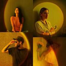 Sunset Projection Lamp - USB Powered Color Changing LED Sunset Night Light, 7 Color Breathing Modes, 360° Rainbow Ambient Mood Lighting For Bedroom, Home Decor, Christmas, Parties, Relaxation, And Meditation - 橘色 - 查看 5