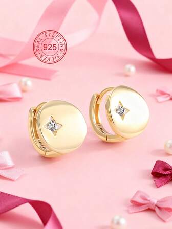 Artepollo 14 Ayar Altın Kaplama Zirkonyum Yuvarlak Halka Küpeler, 925 Ayar Gümüş Hipoalerjenik Küpeler, Dayanıklı ve Şirin, Hediye Kutusu Ambalajı, Günlük Kullanım veya Tatiller İçin Uygun, Kızlar, Arkadaşlar, Doğum Günü, Yeni Yıl İçin Hediye