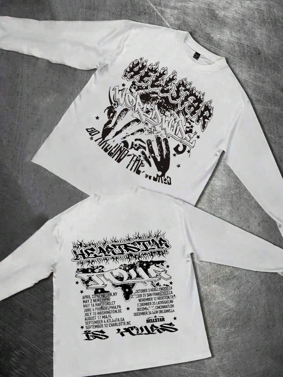 Double-Sided Digital Printed T-Shirt H Ellstar World Tour Black Graphic Print 1Pcs Casual Soft Short Sleeve Pure 100% Cotton T-Shirt, Unisex - 白色 - 查看 1