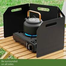 露营炉灶挡风罩，便携式炉灶挡风板，轻便可折叠燃气炉挡风罩，带收纳袋，适用于露营、豪华露营、徒步旅行、野餐、背包旅行、烹饪、钓鱼 - 黑色 - 查看 4