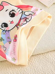 2pcs/Set Girls Cute Cat & Rainbow Print Top And Floral Pattern Casual Pants, Daily Wear