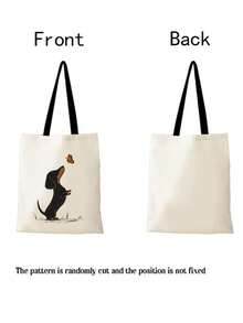 2 Stücke Set Tägliche Tragetasche - Geräumige Schultertasche mit niedlichem Dackel & Schmetterling Muster, bedruckter tragbarer Handtaschenset - Modische Damen Einkaufstasche mit kleiner Reißverschlusstasche, wiederverwendbare Einkaufstasche, kompaktes Design für den täglichen Gebrauch - Beige - Übersicht 5