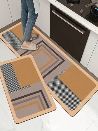 [HET!!!] 1 st mjuk gummiköksmatta, 3,5 mm tjock köksmatta, hundtandsmönster med flerfärgad blockmönsterdesign, elegant lyxig köksmatta, kan trimmas för att passa köksstorlek, ytmaterial, mellanlager av svamp, undre lager av gummi, lämplig för köksmatta, köksdekor, bröllopsdekor, heminredning, badrumsmatta, entrématta, tvättstugematta, hallmatta, vardagsrumsmatta, etc.