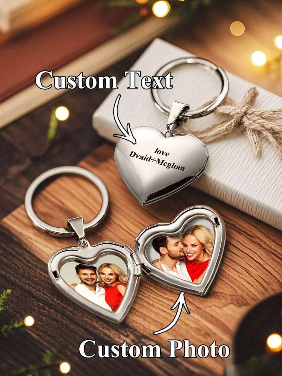1pc Customized Photo Keychain, Meaningful Keychain, Can Customize Personalized Text And Image, Stainless Steel Keyring, Gift For Boyfriend, Girlfriend, Couple, Friends, Multiple Colors Available, Can Customize Wedding Photo, Travel Photo, Etc., As A Commemorative Keychain Gift - Multicolor - View 1