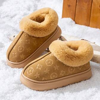 女士保暖拖鞋，秋冬新款时尚保暖厚底拖鞋，户外防滑毛绒雪地靴