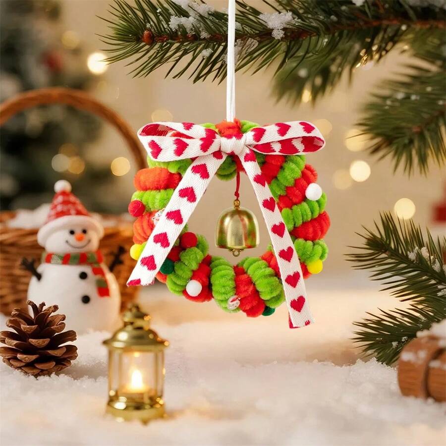 Adornos navideños: Corona de terciopelo con campana, decoración colgante para árbol de Navidad, ideal para fiestas navideñas en casas de campo. - Verde claro - Ver 1