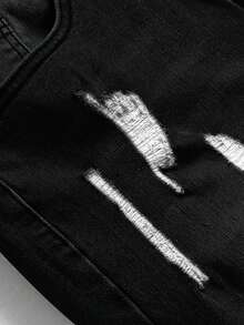 1pc Men's Black Elastic Skinny Distressed Versatile Jeans, Outdoor Comfortable Casual Cargo Skinny Jeans, Y2K Style, Suitable As Gift For Husband/Boyfriend, Daily Wear - 黑色 - 查看 4
