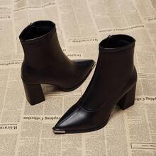 Nuevas botas de tobillo para mujer, botas Chelsea, estilo western con cremallera lateral, tacones altos, Otoño/Invierno 2025 - Negro - Ver 5