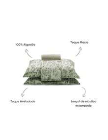 Appel Single Bed Sheet Set, 3 Pieces, 100% Cotton Percale, 200 Thread Count, Cotton Dreams - Green - View 3