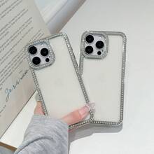 1 Stück Premium transparente elektrolytisch beschichtete Strass stoßfeste Handyhülle mit Diamant-Design an den Seiten, kompatibel mit iPhone11 12 13 14 15 16 17 17pro 17promax 13promax 15pro 16promax 14plus 16plus X Xr Xsmax 15promax 16plus - Silber - Übersicht 3