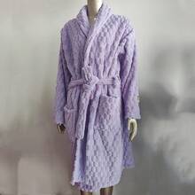 1pc Coral Fleece Turtle Shell Pattern Hooded Bathrobe, Soft & Comfortable, Absorbent, For Women & Students, Loungewear, Shower, Leisure, Self-Use Or Gift - Purple - View 5