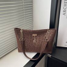 女士大容量手提包，别致链条单肩包，新款时尚腋下包，复古亚麻托特包 - 彩色 - 查看 20