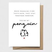 1pc Penguin Valentine's Day Card | "You Are My Lifelong Partner" Romantic Greeting Card | For Boyfriend/Girlfriend/Husband/Wife | Anniversary Card, Exclusive Gift, Includes Envelope And Sticker