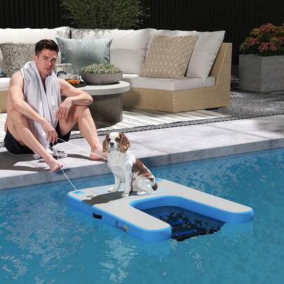 PawHut 47"L Inflatable Dog Water Ramp Floating Duck Ladder Step For Swimming Pets Up To 200lbs, Pet Water Platform For Pool, Lake, Boat, Dock
