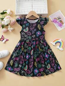 Girls Luminous Glow In The Dark Dress - The Magic Choice For Parties, Nighttime Wear And Photography (Summer Dress) - Black - View 1
