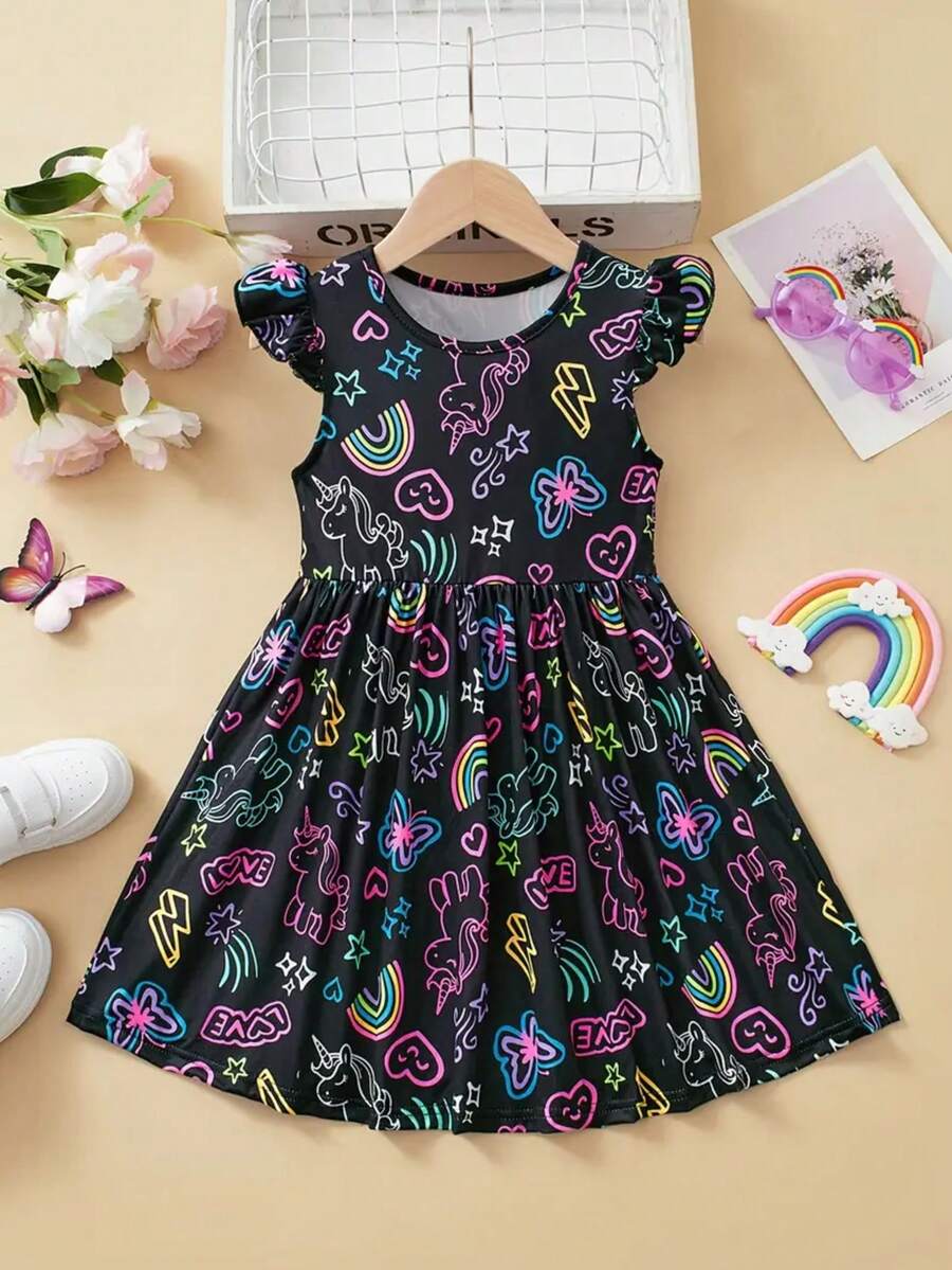Girls Luminous Glow In The Dark Dress - The Magic Choice For Parties, Nighttime Wear And Photography (Summer Dress) - Black - View 1