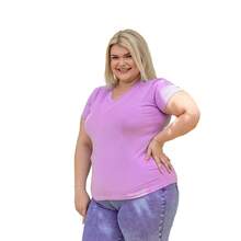Blusa Feminina Decote V Plus Size sem estampa em viscolycra leve confortável ideal para trabalho ou dia a dia 3013.6.C3 - Lilás - Visão 7