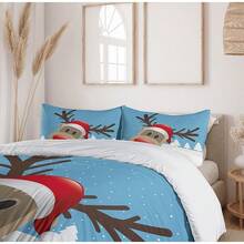 Winter Duvet Cover Set, Merry Theme Delicate Snowflakes, Vintage Holiday Pattern, 3 Piece Bedding Set With 2 Pillow Shams, Size, Teal White - 淺藍色 紅色 淺棕色 - 查看 5