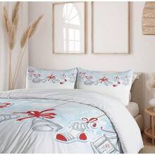 Winter Duvet Cover Set, Merry Theme Delicate Snowflakes, Vintage Holiday Pattern, 3 Piece Bedding Set With 2 Pillow Shams, Size, Teal White - White Orange - View 6