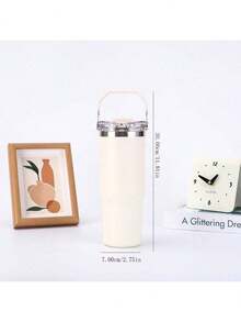 1pc 900ml/33.44oz Heart & Bow Vacuum Insulated Tumbler, Large Capacity Water Bottle With Handle And Straw, Suitable For Drinking Water, Milk, Oatmeal, Tea, Juice, Breakfast, Coffee, Beverages, Etc., Applicable For Cafes, Homes, Restaurants, Parties, Balls, Offices, Father's Day Gift, Mother's Day Gift, Gift For Friends, Gift For Boyfriend And Girlfriend, Gift For Family, Gift For Teachers, Gift For Colleagues. - Multicolor - View 8