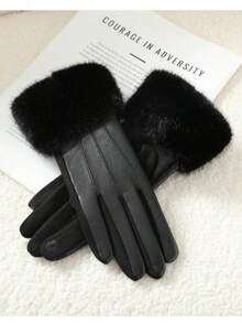 1 Pair Women Solid Color Elegant Casual Street Polyester Fiber Full Finger Gloves, Autumn/Winter - màu đen - Xem 4