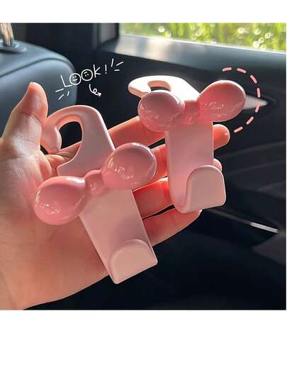 2pcs Cute Bow Design Car Seat Back Hooks For Storage, ABS Resin Car Interior Hanger Hooks