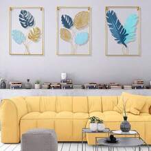 Set de Decoracin de Metal Dorado, 3PCS Decoracion Sala, Adornos para Pared, Cuadros Decorativos para Comedor, Decoracin de Metal Minimalista - 43 * 30cm, para Hogar, Oficina Estilo AEF - Dorado - AEF - Ver 2