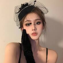 1 Piece Fashion Retro Republic Of China Style Mesh Hat Women's Headwear Bride Pearl Veil Socialite Cheongsam Dress Hair Accessories Halloween Decoration Suitable For Men And Women Festival Party Daily Wear Exquisite Halloween Christmas Thanksgiving Festival Gifts Birthday Gifts - 白色珍珠禮帽 - 查看 3