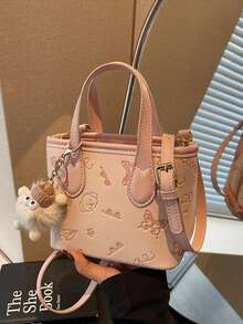 Faux Leather Solid Color Mini Bucket Bag, Versatile Casual Handbag & Shoulder Bag - Pink - View 7