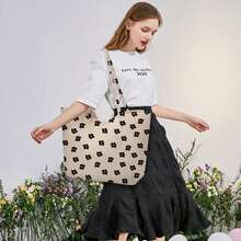 Corduroy Tote Bag, Women's Tote Bag, Shoulder Bag With Inner Pocket For Work Beach Travel And Shopping Grocery, Travel Gym Bag For Women Work Lunch Beach Grocery Shopping Shopper Handbags, Suitable For Work, School, College Student, Books, Shopping, Back To School, Best Friend Gifts, Birthday/Valentine's Day Decor Gifts, Auspicious New Year Gifts - 小黑花 - 查看 6