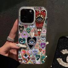 1 szt. Akrylowe etui na telefon z nadrukiem w kształcie serca i oczu, z miękkimi krawędziami, kompatybilne z Apple 17 16 15 14 13 12 11 XS XR X 8 7 Plus Pro Max Series, spersonalizowane etui ochronne w stylu INS, modny, minimalistyczny, uroczy design na całe ciało, prezent urodzinowy/świąteczny - Srebro - Zobacz 1