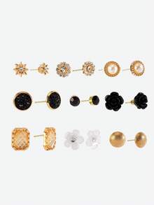 Opalesca 9pairs Rhinestone Floral Stud Earrings - Multicolor - View 3