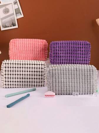 1pc Canvas Pencil Case, Neat Stitching, Smooth Zipper, Large Capacity Portable Pencil Pouch, Desktop Pencil Case, Cosmetic Storage, Brush Storage, Surface Of The Pencil Case Can Be Diy Painted, Travel Storage, School Supplies, Beauty Products, Office Supplies, Suitable For Office Workers And Students.