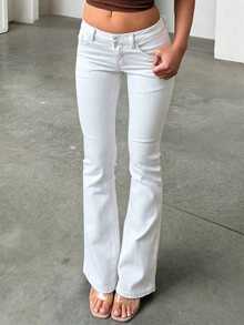 Retro Elegant High Waist Button Slim Washed Skinny Jeans, Casual Chic Versatile Women Denim Pants - White - View 3