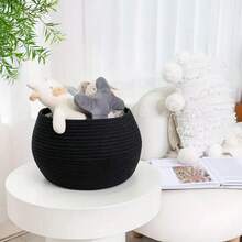 OYHOMO 1pc Small Round Globosity Storage Basket With Handle - 10" X 8" Boho Decor Woven Storage Organizer For Bathroom, Living Room, Bedroom, Office - Multipurpose Open-Top Container For Stationery, Keys, Towels, Plants & Home Decor - Multicolor - View 10