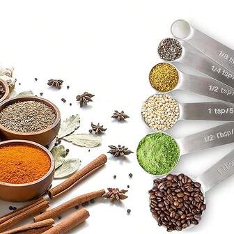 茶匙、汤匙量勺：不锈钢烘焙烹饪量勺套装（6 件），金属厨房量具，适用于干湿食材