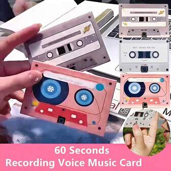 1PC 60 Paper Shell Seconds Battery-Powered Recording Card Voice Greeting Music Recording Gift Card Personal Multifunctional Retro Magnetic Tape Recording Voice Music Card Birthday Gift Mother's Day Gift DIY Surprises Gifts