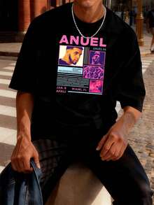 An Uel Aa Concert Graphic Tee Spring Street Hip Hop Breathable Art Print - màu đen - Xem 1