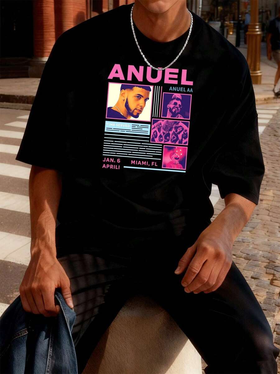 An Uel Aa Concert Graphic Tee Spring Street Hip Hop Breathable Art Print - màu đen - Xem 1