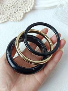 LADYCOCO 3件套复古厚亚克力树脂手镯，配金色圆环，适合派对和日常佩戴（产品图片与实物可能略有差异）（请参考详情中的尺寸表选择适合您手腕的尺寸） - 多色Z - 查看 5